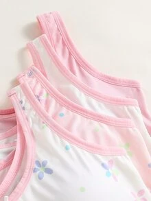 SHEIN 4件組女孩大童蝴蝶結印花可愛甜美粉色繫帶加厚內墊背心，柔軟可穿著背心上衣，適合學校體操，白色冬季可愛全白款 - 彩色 - 查看 4