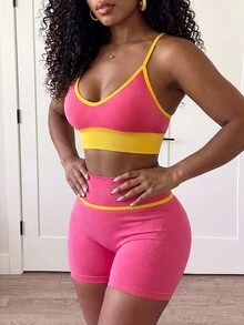 BamGleam Women's Versatile Striped Colorblock Tank Top And Fitted Shorts 2-Piece Set - Multicolor - View 4