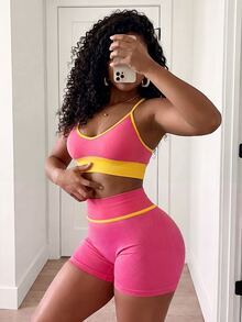 BamGleam Women's Versatile Striped Colorblock Tank Top And Fitted Shorts 2-Piece Set - Multicolor - View 3