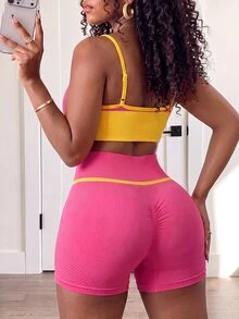 BamGleam Women's Versatile Striped Colorblock Tank Top And Fitted Shorts 2-Piece Set - Multicolor - View 2