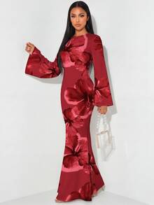 Veilorie 女款優雅長袖喇叭袖後綁腰美人魚裙擺洋裝 - 白色 - 查看 7
