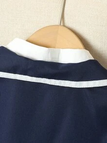 Tween Girls 2pcs/Set College Style Blazer Jacket And Pleated Plaid Mini Skirt Outfit, Spring/Autumn, Vintage, Casual - Black - View 5