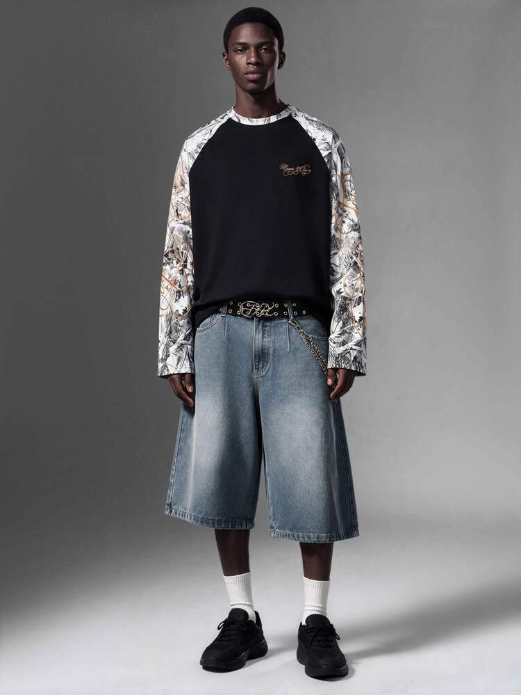 Salvezio Celana Pendek Jeans Pria Kasual Fashion Street Longgar dengan Potongan Lebar dan Kantong Samping, Cocok untuk Perjalanan Sehari-hari, Musim Panas - Biru - View 7