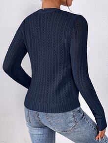 SHEIN Frenchy Women's Autumn Casual Versatile Solid Color Cardigan - Navy Blue - View 2