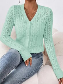 SHEIN Frenchy Women's Solid Color Casual Versatile Daily Outing Long Sleeve Cardigan Turquoise,Teal Blue,Light Blue - Mint Green - View 5