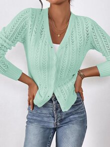 SHEIN Frenchy Women's Solid Color Casual Versatile Daily Outing Long Sleeve Cardigan Turquoise,Teal Blue,Light Blue - Mint Green - View 6