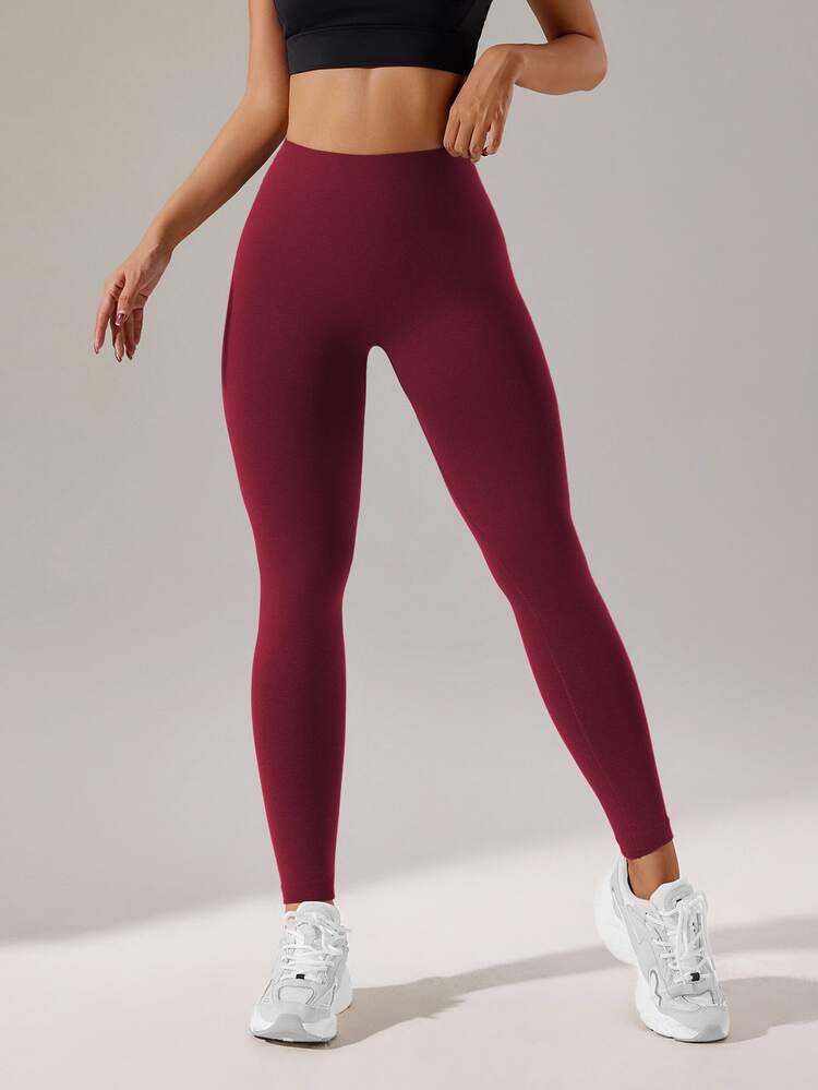 Gameset SHEIN Sport Leggings deportivos sin costuras para el Año Nuevo Chino, pantalones de yoga para mujeres - Burdeos - Añade 3