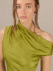 KÆRIA Hus Asymmetric Draped One-Shoulder Maxi Dress - Liquid Textured Satin - Olive Green - Wedding Mother Of The Bride Party Summer Elegant Sexy - Green - View 4