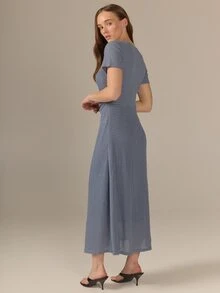 KÆRIA Hus 扭腰長洋裝 - 立體針織布料 - 灰藍色 - 有內裡，度假風，現代休閒，舒適辦公早午餐夏季 - 薄荷藍 - 查看 3