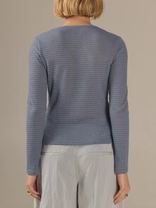 KÆRIA Hus Boat Neck LongSleeve Top - Dimensional Jersey Semi Sheer - Steel Blue Marle - Office, Elevated Basic - Grey - View 3