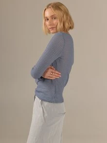 KÆRIA Hus Boat Neck LongSleeve Top - Dimensional Jersey Semi Sheer - Steel Blue Marle - Office, Elevated Basic - Grey - View 5