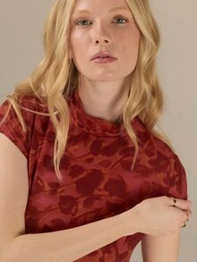 KÆRIA Hus 垂墜式小飛袖中長洋裝－空氣喬其絨－酒紅色－花卉印花，女性化復古優雅，適合婚禮、花園派對、早午餐、夏季 - 彩色 - 查看 8
