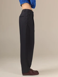 KÆRIA Hus Front Pleat Trousers - Tailored Twill - Navy - Office, Polished, Wardrobe Staple, Premium Fabric - Navy Blue - View 5