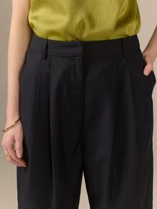 KÆRIA Hus Front Pleat Trousers - Tailored Twill - Navy - Office, Polished, Wardrobe Staple, Premium Fabric - Navy Blue - View 7