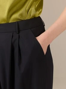 KÆRIA Hus Front Pleat Trousers - Tailored Twill - Navy - Office, Polished, Wardrobe Staple, Premium Fabric - Navy Blue - View 4