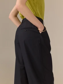 KÆRIA Hus Front Pleat Trousers - Tailored Twill - Navy - Office, Polished, Wardrobe Staple, Premium Fabric - Navy Blue - View 2