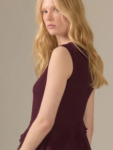KÆRIA Hus Asym Ruffled Blouse - Draped Georgette - Deep Dark Purple - Ruffle, Party Bar Dinner, Date Night, Statement, Elegant Summer - Burgundy - View 4