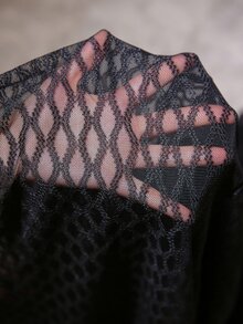 SilkySpell Bata larga de malla con bordado floral y estampado de diamantes para mujer - Negro - Ver 7