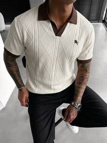 Manfinity Homme Men's Casual Commuting Color Block Short Sleeve Polo Shirt ... - Apricot - View 5