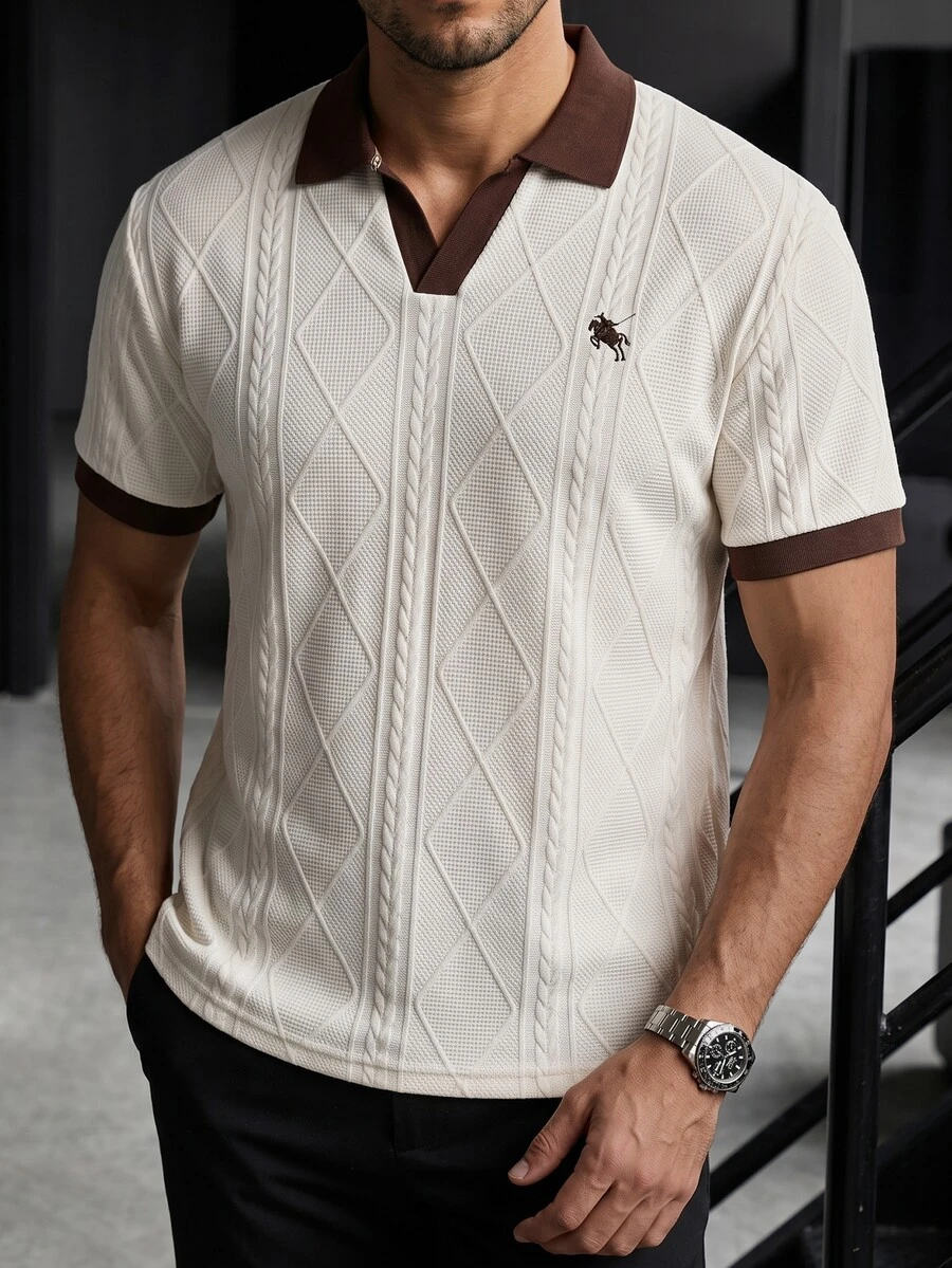 Manfinity Homme Men's Casual Commuting Color Block Short Sleeve Polo Shirt ... - Apricot - View 1