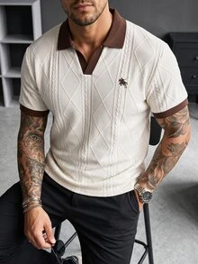 Manfinity Homme Men's Casual Commuting Color Block Short Sleeve Polo Shirt ... - Apricot - View 4