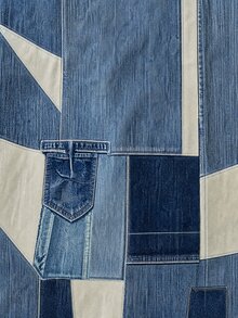 SHEIN Franclia 時尚休閒通勤百搭丹寧效果印花紋理柔軟面料高腰開衩女款短褲/裙/寬腿褲/熱褲 - 藍色 - 查看 4