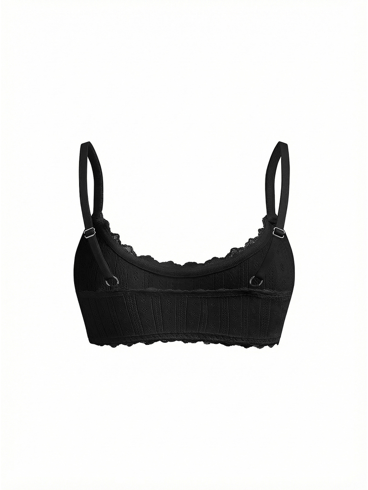 Ocili Women's Comfortable Cotton Knitted Jacquard Lace Bow Decor Bra - Black - View 9