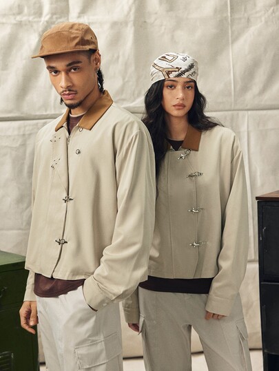 Norleigh Men's Long Sleeve Casual Loose Fit Shirt With Airplane Buckle Design Couple Unisex