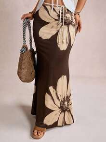 Freevana Plus Floral Print Mermaid Hem Skirt Fall - Multicolor - View 4