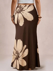Freevana Plus Floral Print Mermaid Hem Skirt Fall - Multicolor - View 2