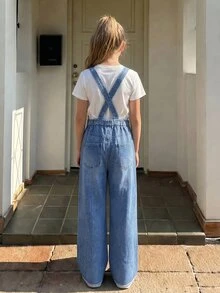 SHEIN 少女草莓图案口袋吊带连体裤，适合日常上学、户外活动、购物、休闲穿着 - 彩色 - 查看 2