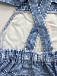 SHEIN 少女草莓图案口袋吊带连体裤，适合日常上学、户外活动、购物、休闲穿着 - 彩色 - 查看 5
