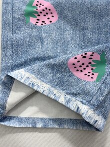 SHEIN 少女草莓图案口袋吊带连体裤，适合日常上学、户外活动、购物、休闲穿着 - 彩色 - 查看 7
