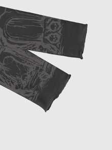 ROMWE Gothic Dark Crow Plant Forest Cemetery Cross Sexy Sheer Mesh Long Sleeve Women's Top - Black - View 4