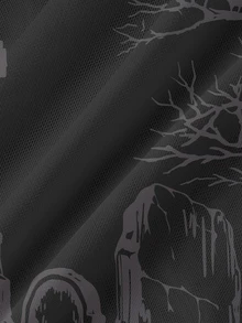 ROMWE Gothic Dark Crow Plant Forest Cemetery Cross Sexy Sheer Mesh Long Sleeve Women's Top - Black - View 3