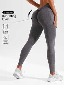 Slayform Slayform Solid Ruched Back Sports Leggings Yoga Women Pants - Dark Grey - View 1