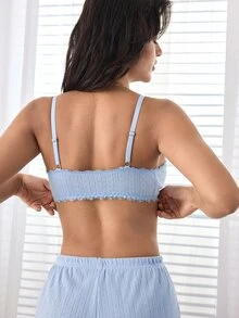 Ocili Women's Comfortable Cotton Knitted Jacquard Lace Bow Decor Bra - Blue - View 3