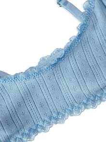 Ocili Women's Comfortable Cotton Knitted Jacquard Lace Bow Decor Bra - Blue - View 9