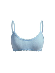 Ocili Women's Comfortable Cotton Knitted Jacquard Lace Bow Decor Bra - Blue - View 8