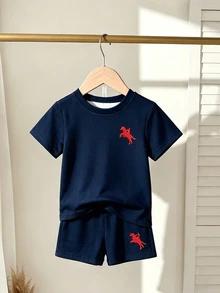 Souflis Souflis Color Block Contrast, Infant Casual Cute Fashion Classic Knight Print Crew Neck Short Sleeve T-Shirt Set Summer Birthday Baptism,1 Random Set - Multicolor - View 4