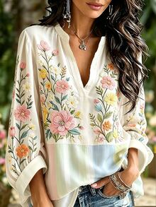 Selamara Women's Romantic Casual Placement Floral Print Deep V-Neck Criss-Cross Top - Multicolor - View 3