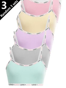 (Random 3 Sets) Girls' Multicolor Solid Love English Heart Woven Tape Camisole Top With Padded Cups And Triangle Panty Set, Traceable Cotton - Multicolor - View 4