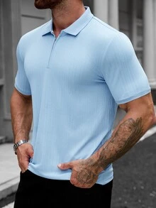 Manfinity CasualCool Men's Solid Color Casual Versatile Daily Wear Short Sleeve Polo Shirt - Blue - View 7