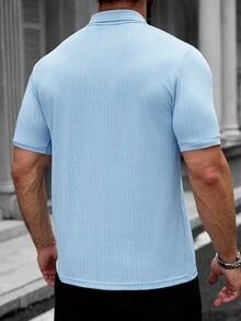 Manfinity CasualCool Men's Solid Color Casual Versatile Daily Wear Short Sleeve Polo Shirt - Blue - View 2