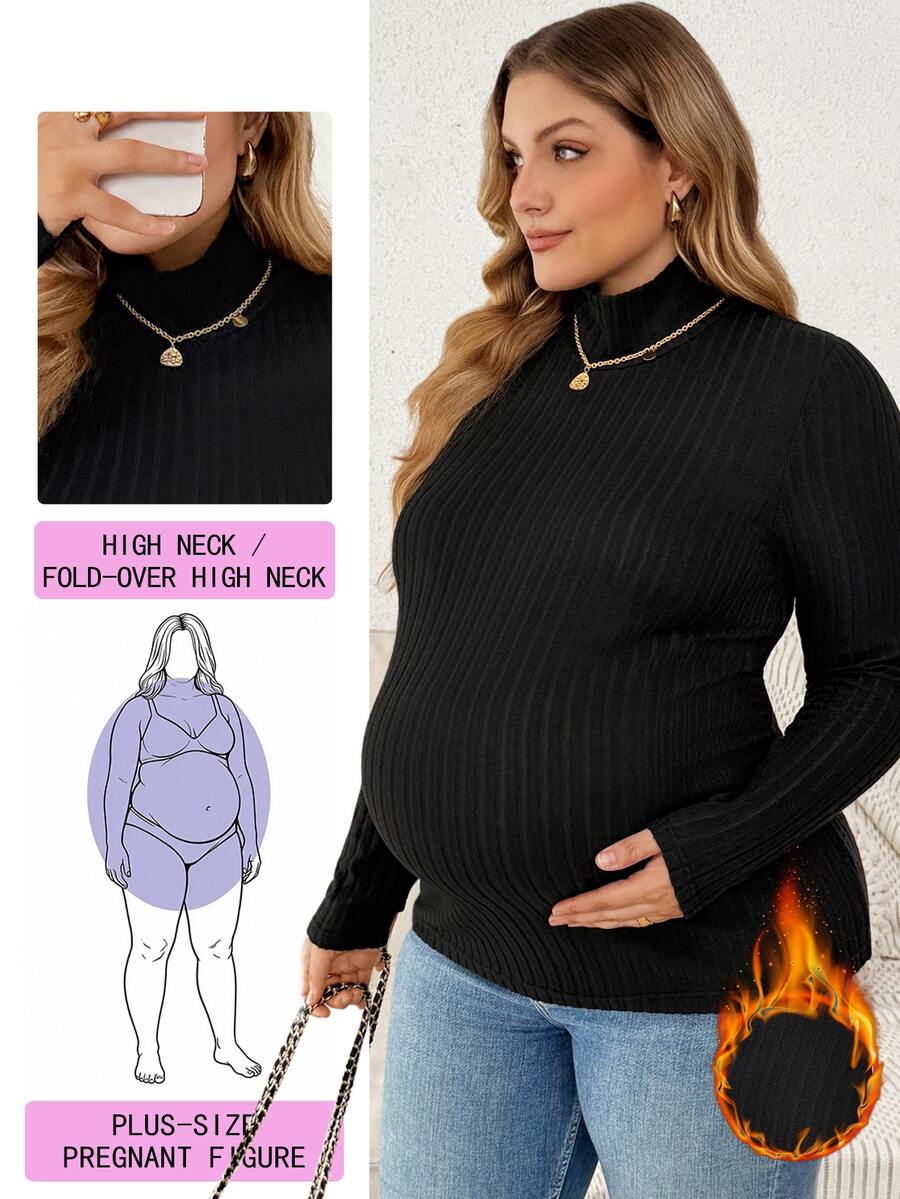 Plussiva Plus Mock Neck Ribbed Knit Top Fall Fall/Winter Casual Everyday - Rusty Rose - View 1