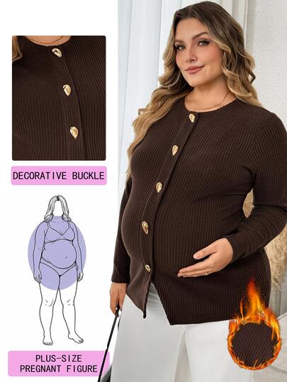 Plussiva 大码前扣罗纹针织上衣