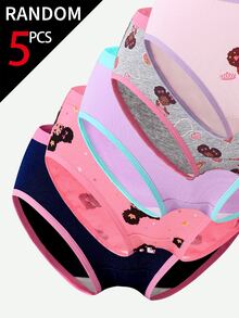 SHEIN 5条装女童时尚休闲内裤，采用可爱的跳舞公主卡通图案，颜色随机，包含粉色、紫色、藏青色和灰色。内裤采用柔软可追溯的棉质针织面料，高弹力贴身设计，适合日常穿着，四季皆宜，亲肤舒适。 - 彩色 - 查看 9