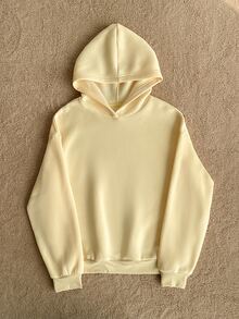 Attitoon Summer's Simple Casual Cream Yellow Solid Color Pullover Hooded Long Sleeve Sweatshirt Without Drawstring Oversize Autumn Winter - Light Yellow - View 6