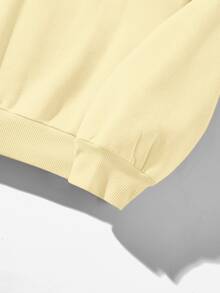Attitoon Summer's Simple Casual Cream Yellow Solid Color Pullover Hooded Long Sleeve Sweatshirt Without Drawstring Oversize Autumn Winter - Light Yellow - View 8
