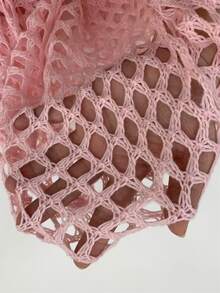 Swim SXY Women's Handmade Crochet Floral Decorative Sheer Mermaid Hem Beach Cover Up Dress, Elegant & Sexy, Pink For Summer Beach Vacation - Pink - View 7
